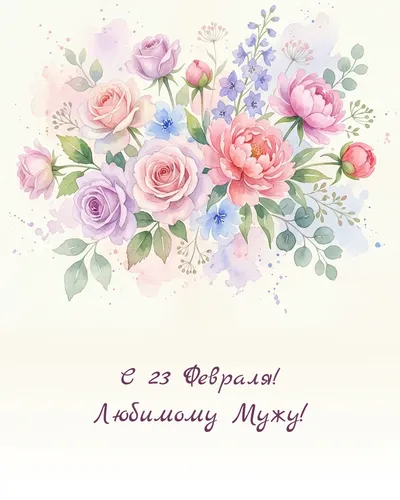 открытка с 23 февраля! любимому мужу! — watercolor flowers 11